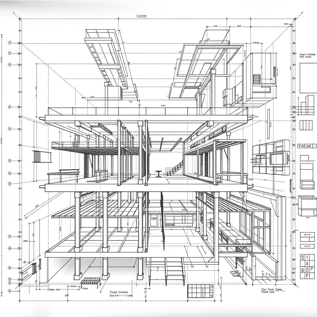 An intricate architectural plan showcasing the structure of a modern building