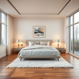 A modern and stylish bedroom design featuring a minimalistic interior