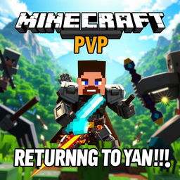 A dynamic and engaging Minecraft PvP thumbnail showcasing a player returning to the game