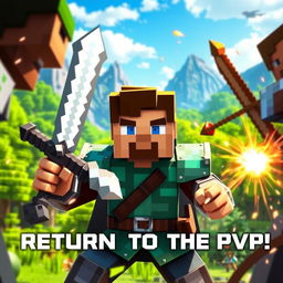 A dynamic and engaging Minecraft PvP thumbnail showcasing a player returning to the game