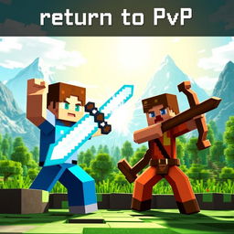 A captivating Minecraft PvP thumbnail in the style of YouTuber zPrah, featuring the theme of 'return to PvP'