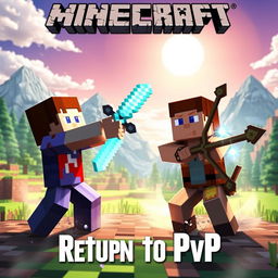 A captivating Minecraft PvP thumbnail in the style of YouTuber zPrah, featuring the theme of 'return to PvP'