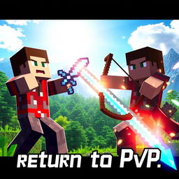 A captivating Minecraft PvP thumbnail in the style of YouTuber zPrah, featuring the theme of 'return to PvP'