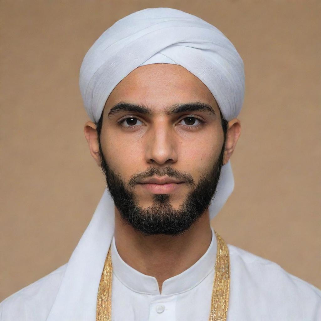 A handsome young Islamic scholar wearing a turban