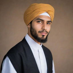 A handsome young Islamic scholar wearing a turban