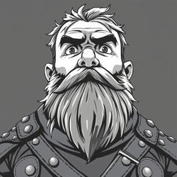 greyscale illustration of a dwarf rogue in anime style, featuring a goatee and clad in studded leather armor