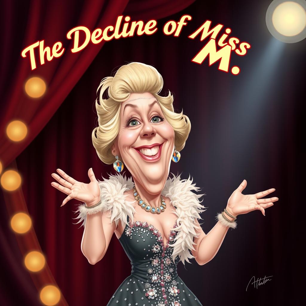 A caricature of Bette Midler with exaggerated and comedic features, embracing a humorous and light-hearted portrayal