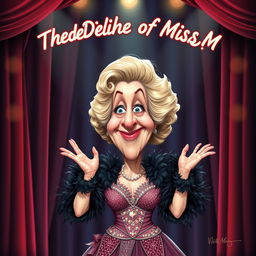 A caricature of Bette Midler with exaggerated and comedic features, embracing a humorous and light-hearted portrayal