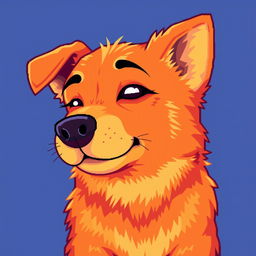 An orange dog with a playful expression winking, depicted in pixel art style, with a retro and vibrant color palette