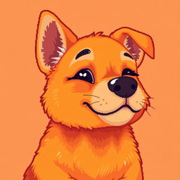 An orange dog with a playful expression winking, depicted in pixel art style, with a retro and vibrant color palette