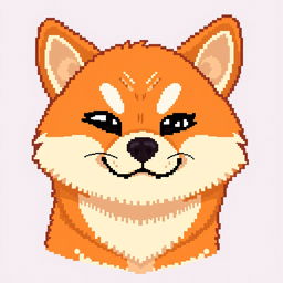 A Shiba Inu with a mischievous expression winking, depicted in pixel art style