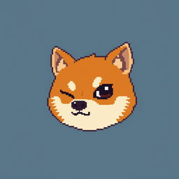 A Shiba Inu with a mischievous expression winking, depicted in pixel art style