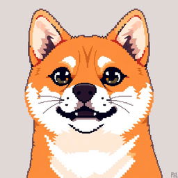 A Shiba Inu with a lively expression and both eyes open, depicted in pixel art style