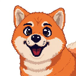 A Shiba Inu with a lively expression and both eyes open, depicted in pixel art style