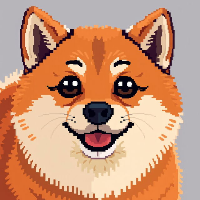 A Shiba Inu with a lively expression and both eyes open, depicted in pixel art style