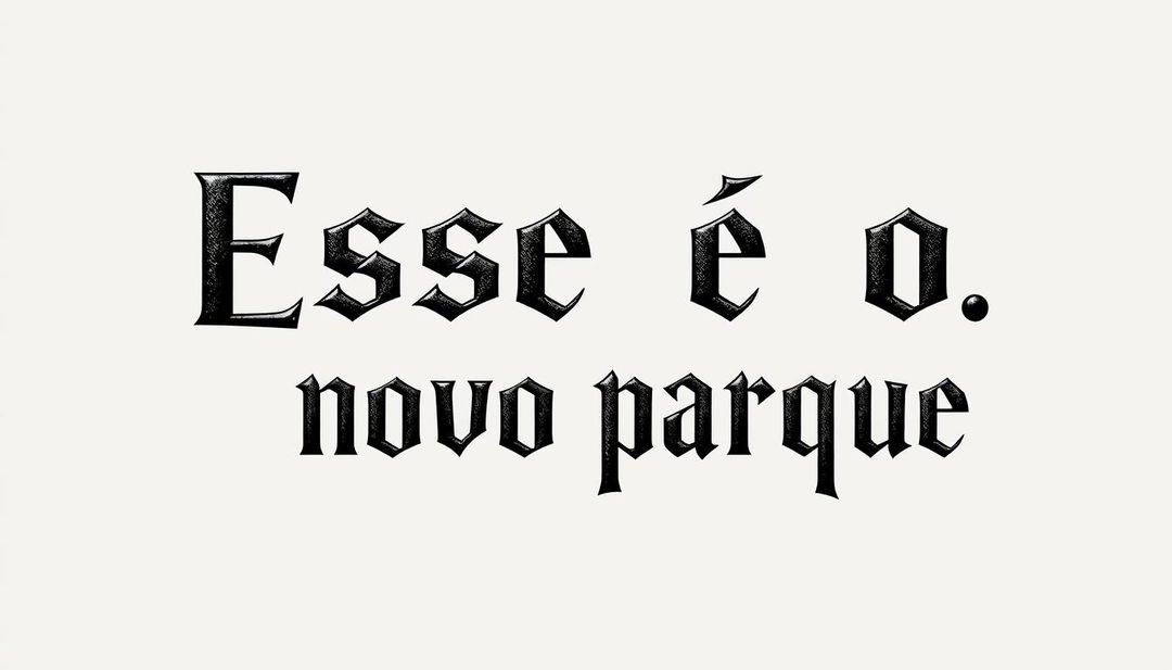 Text design with the words 'Esse é o' on the first line and 'novo parque' on the second line, styled in a font inspired by the iconic Harry Potter movie titles, featuring bold, sharp, angular lines