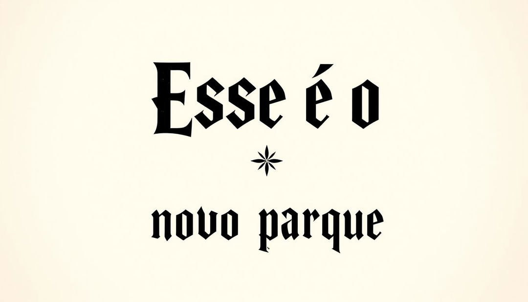 Text design with the words 'Esse é o' on the first line and 'novo parque' on the second line, styled in a font inspired by the iconic Harry Potter movie titles, featuring bold, sharp, angular lines