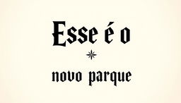 Text design with the words 'Esse é o' on the first line and 'novo parque' on the second line, styled in a font inspired by the iconic Harry Potter movie titles, featuring bold, sharp, angular lines