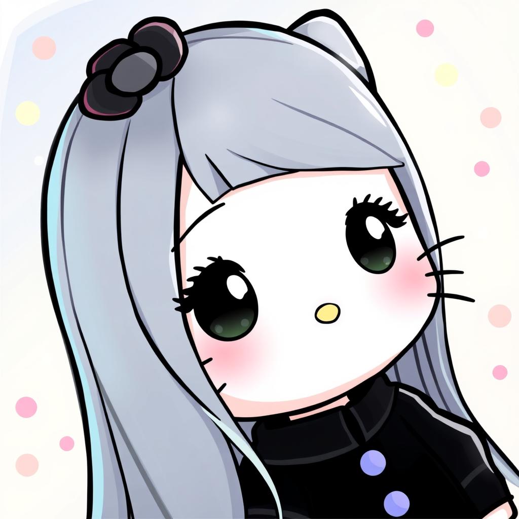 A cartoon-style drawing of Hello Kitty with long, smooth hair