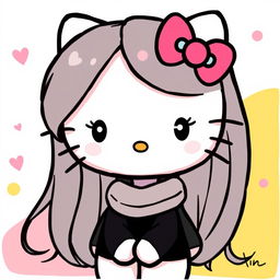 A cartoon-style drawing of Hello Kitty with long, smooth hair