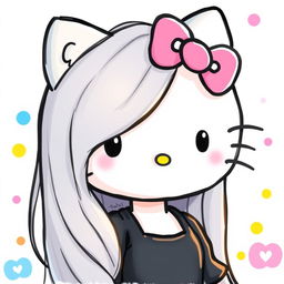 A cartoon-style drawing of Hello Kitty with long, smooth hair