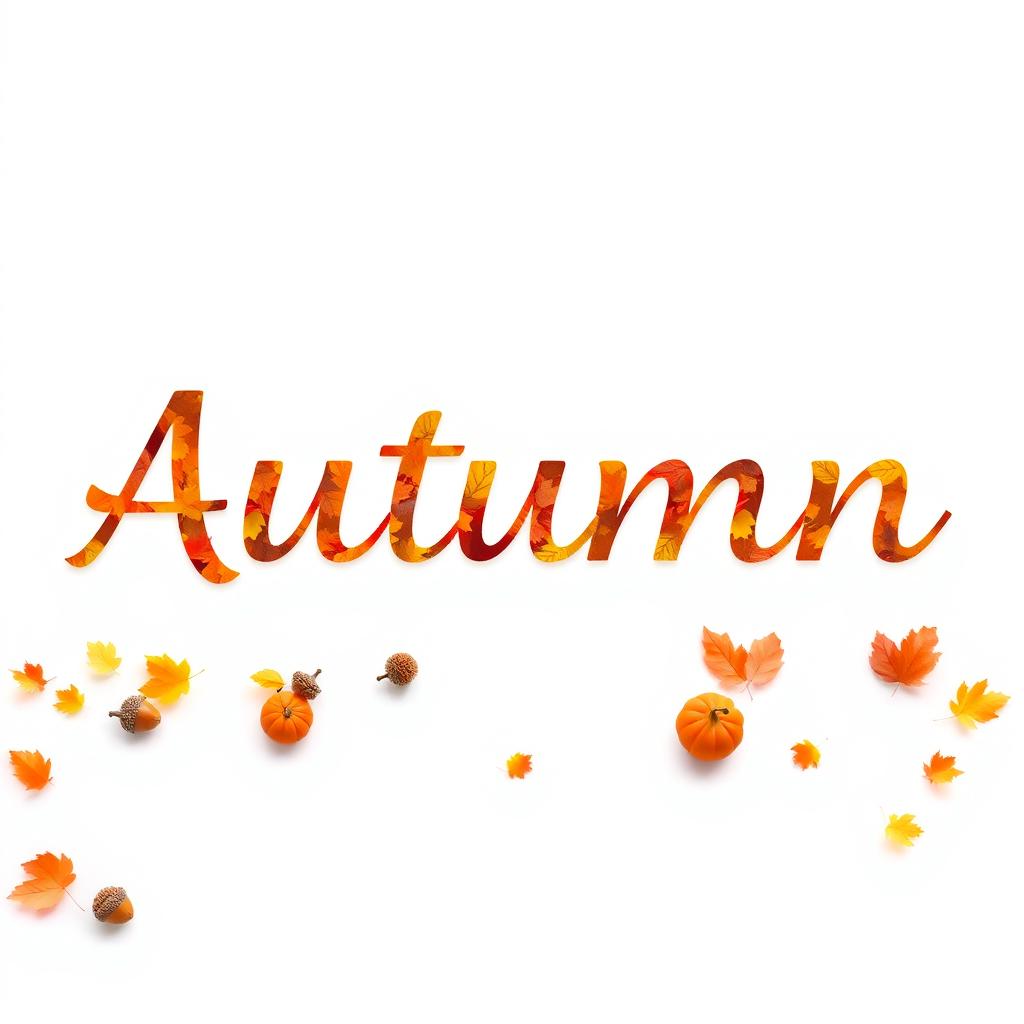 Create a high-definition image of the word 'Autumn' in a creative autumn style on a white background