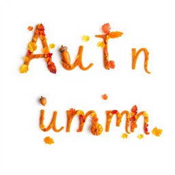 Create a high-definition image of the word 'Autumn' in a creative autumn style on a white background