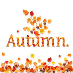 Create a high-definition image of the word 'Autumn' in a creative autumn style on a white background