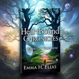 A captivating fantasy book cover titled "HeartBound Chronicles: Echoes of Tomorrow" with the author's name "Emma H