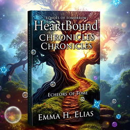 A captivating fantasy book cover titled "HeartBound Chronicles: Echoes of Tomorrow" with the author's name "Emma H