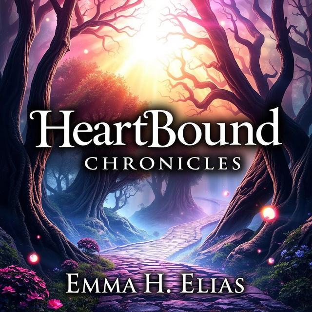 A captivating fantasy book cover titled "HeartBound Chronicles: Echoes of Tomorrow" with the author's name "Emma H