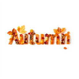 Create a high-definition image of the word 'Autumn' in a creative autumn style on a white background