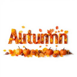 Create a high-definition image of the word 'Autumn' in a creative autumn style on a white background