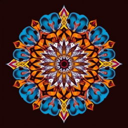 Design a mandala featuring autumn colors blended with blue, transitioning in a vertical gradient from the vibrant warm hues of fall to a crisp white and ending in black at the bottom