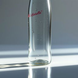 A realistic and detailed image of a glass bottle, capturing the intricate reflections and refractions within the glass