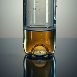 A realistic and detailed image of a glass bottle, capturing the intricate reflections and refractions within the glass