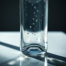 A realistic and detailed image of a glass bottle, capturing the intricate reflections and refractions within the glass