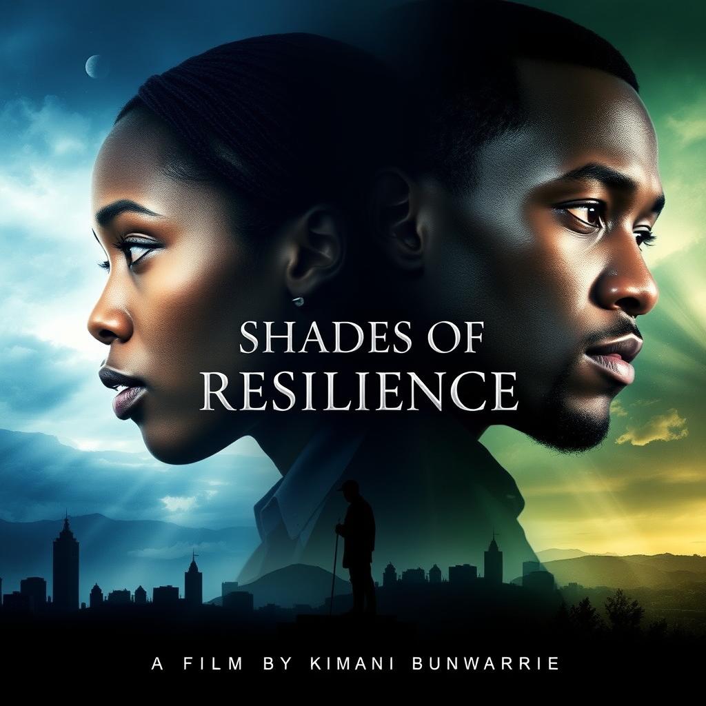 A dramatic movie poster for the film "Shades of Resilience," a film by Kimani Bunwarrie