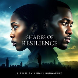 A dramatic movie poster for the film "Shades of Resilience," a film by Kimani Bunwarrie