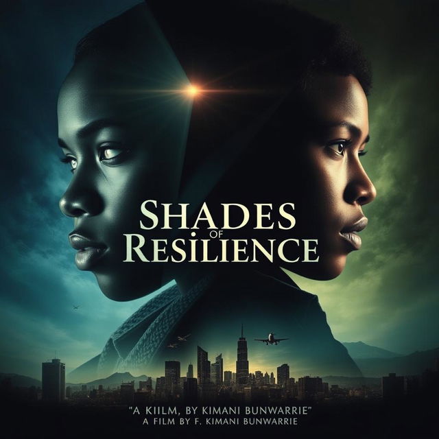 A dramatic movie poster for the film "Shades of Resilience," a film by Kimani Bunwarrie