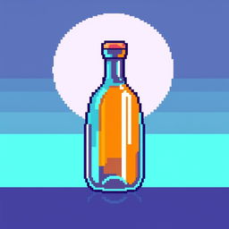 A pixel art style image of a bottle, designed with vibrant colors and a nostalgic video game aesthetic