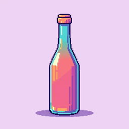 A pixel art style image of a bottle, designed with vibrant colors and a nostalgic video game aesthetic