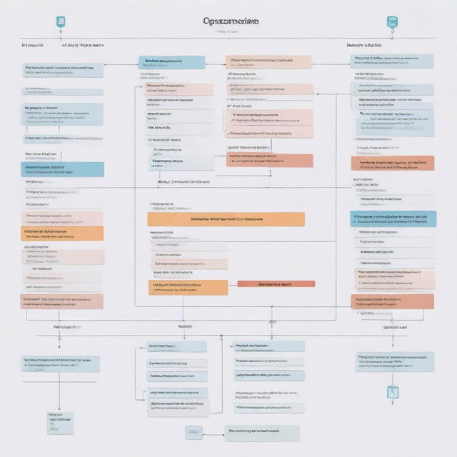 A detailed overview of processes in operating systems, visually represented with flowcharts, process diagrams, system layers and user interfaces.