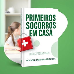 A modern book cover design for a family audience featuring a first aid kit and a health symbol prominently