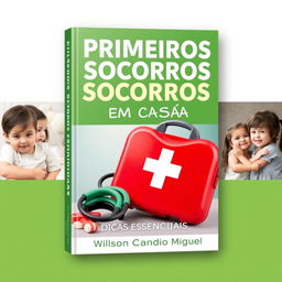 A modern book cover design for a family audience featuring a first aid kit and a health symbol prominently