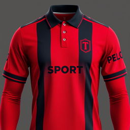 A vibrant red football jersey featuring three vertical black stripes on the front, giving it a dynamic and sporty look