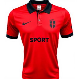 A vibrant red football jersey featuring three vertical black stripes on the front, giving it a dynamic and sporty look