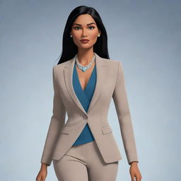 Animated rendition of a modern, confident, and powerful Pocahontas dressed in a high-fashion business suit.