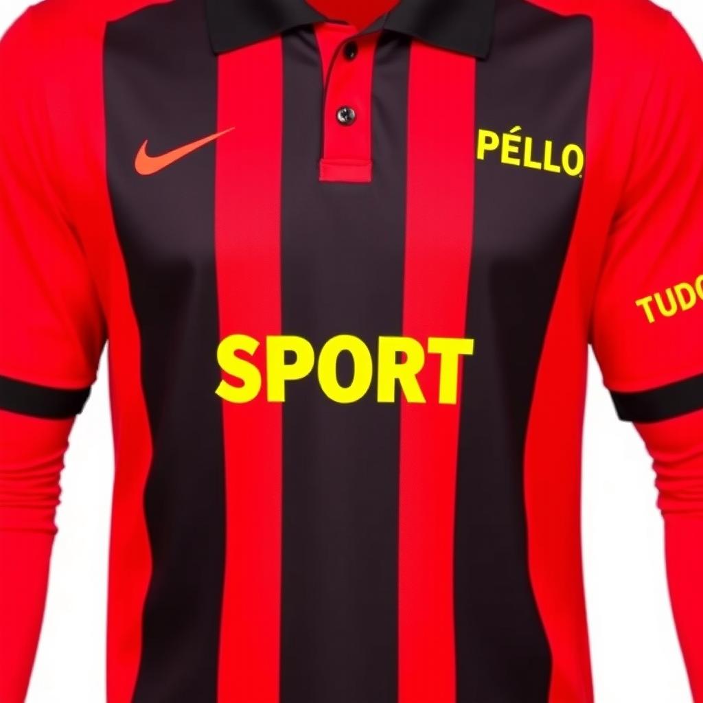 A vibrant red football jersey featuring three vertical black stripes on the front, accentuating a dynamic and sporty visual