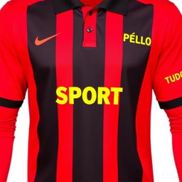 A vibrant red football jersey featuring three vertical black stripes on the front, accentuating a dynamic and sporty visual